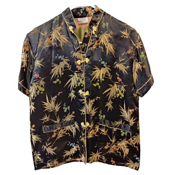 Unbranded Tops - Vintage Oriental Button Down Short Sleeve Mandarin Collar With Pankou Buttons